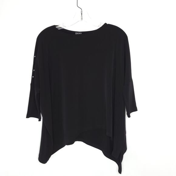 Clara Sun Woo Black Blouse Dolman Sleeve Asymmetrical Hem Pullover XS - Picture 8 of 10